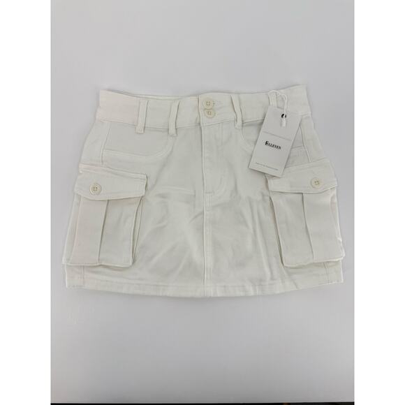 White Stretch Cargo Mini Skirt Size Medium Y2K Festival Pockets Elleven NEW - Picture 4 of 8